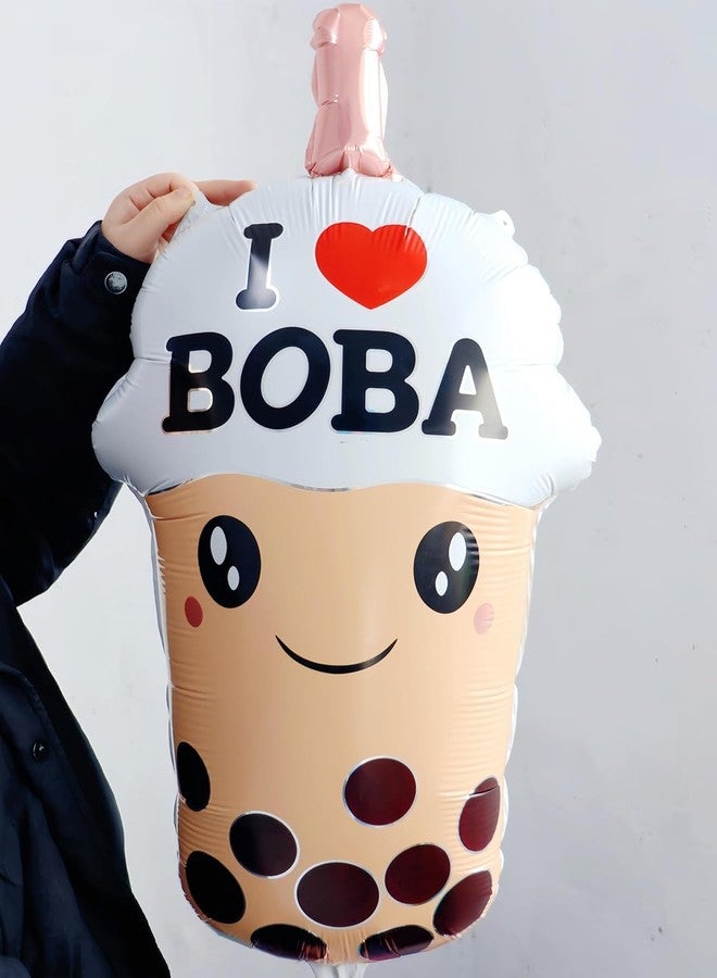 Atpata Funky Boba Bubble Tea Balloons - 2Pcs Foil Bubble Tea Balloons for Bubble Tea Party Decorations, Pearl Milk Tea Happy Birthday Balloons, Tea Party Table Decor, I Love Boba Party Supplies - Image 2